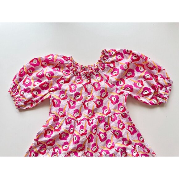 Girls' ZARA Pink Floral Cotton Poplin Puff Sleeve Tiered Dress, Size 13-14 - Picture 2 of 10